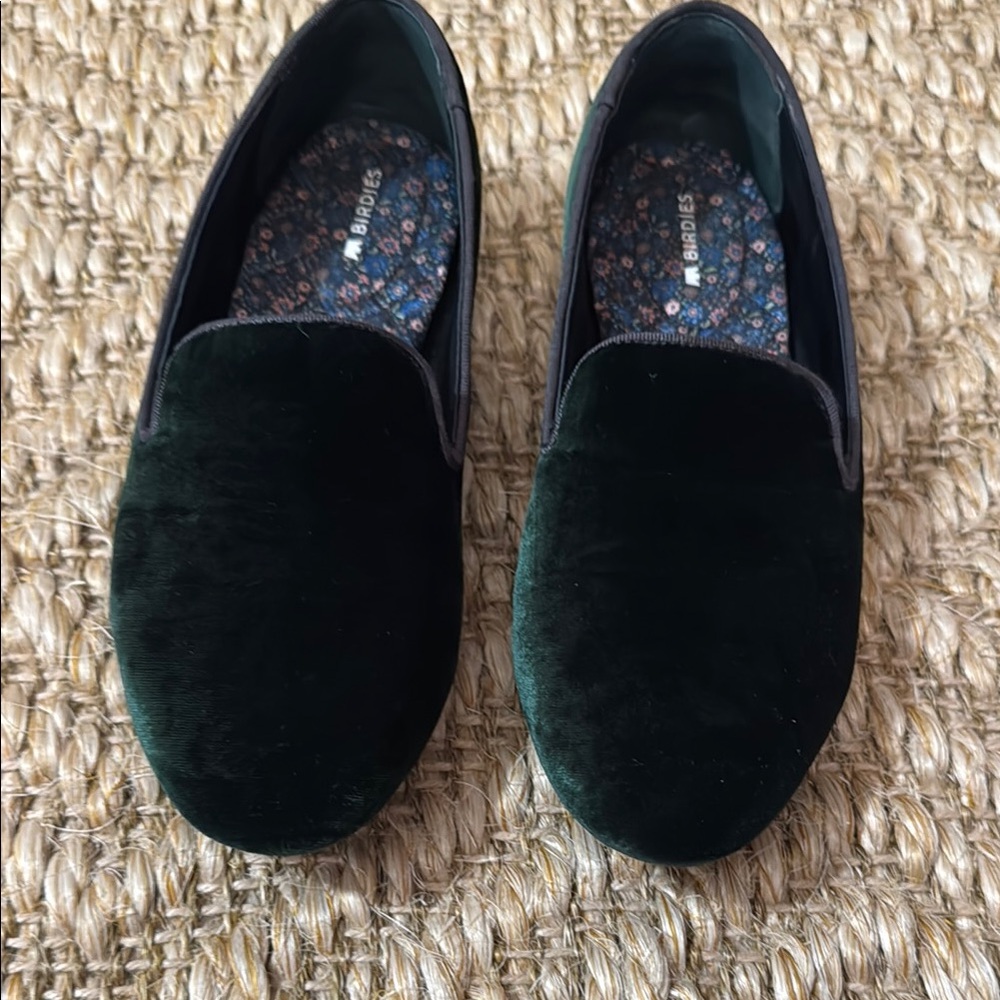 Birdies Dark Green Velvet Loafers